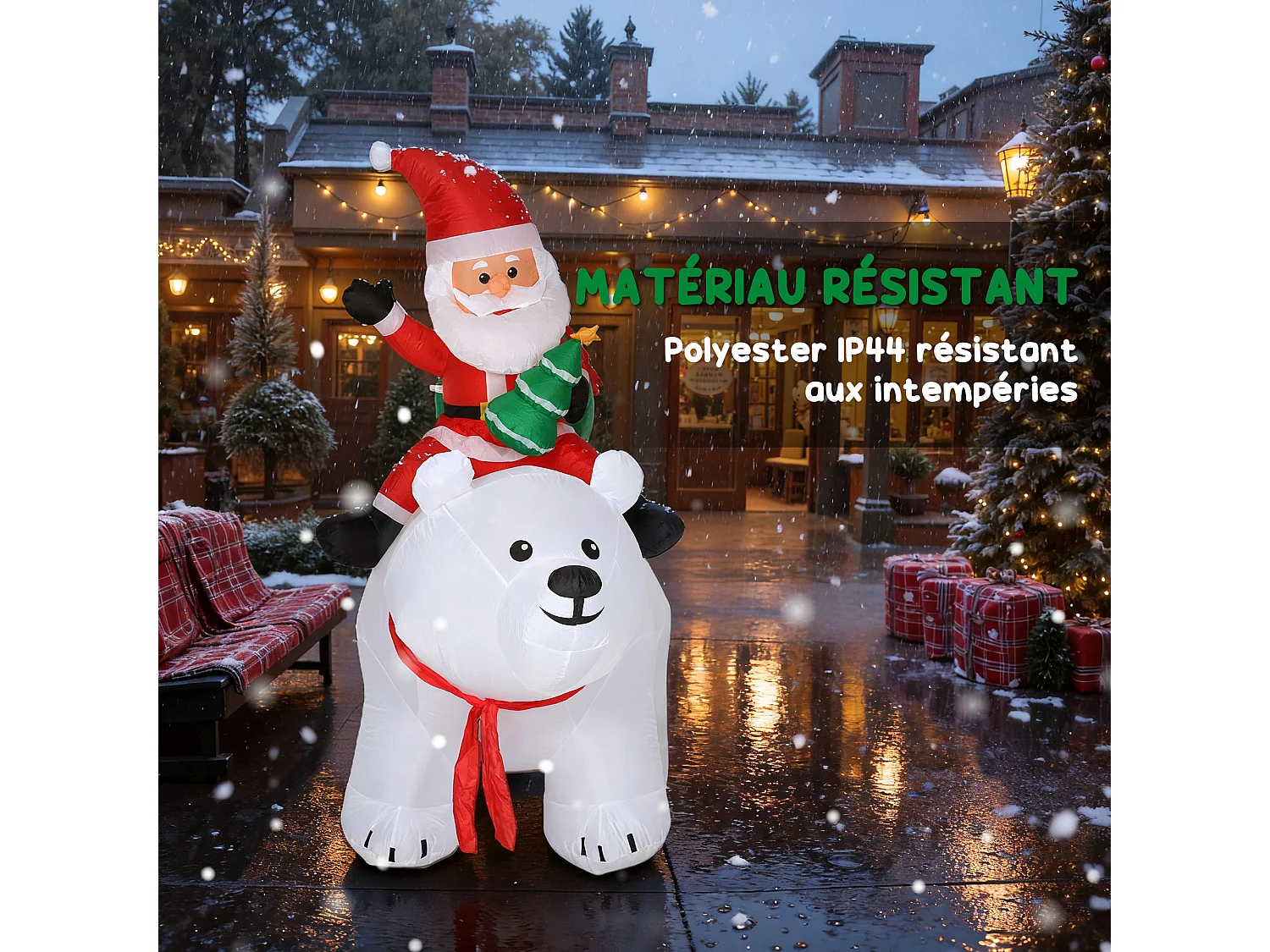 Ours polaire gonflable de Noël décoration gonflable LED de Noël H.2m père Noël et hotte