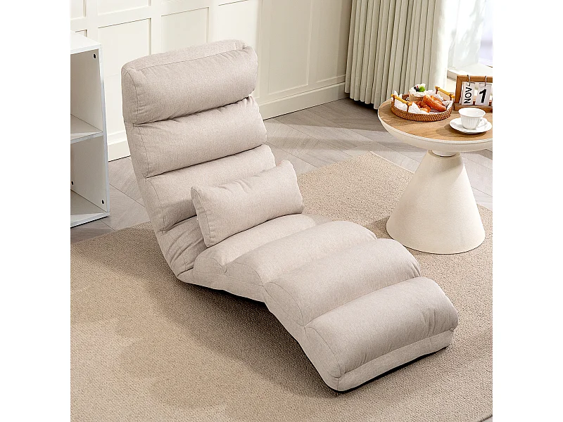 Fauteuil convertible paresseux grand confort réglable tissu toucher lin beige