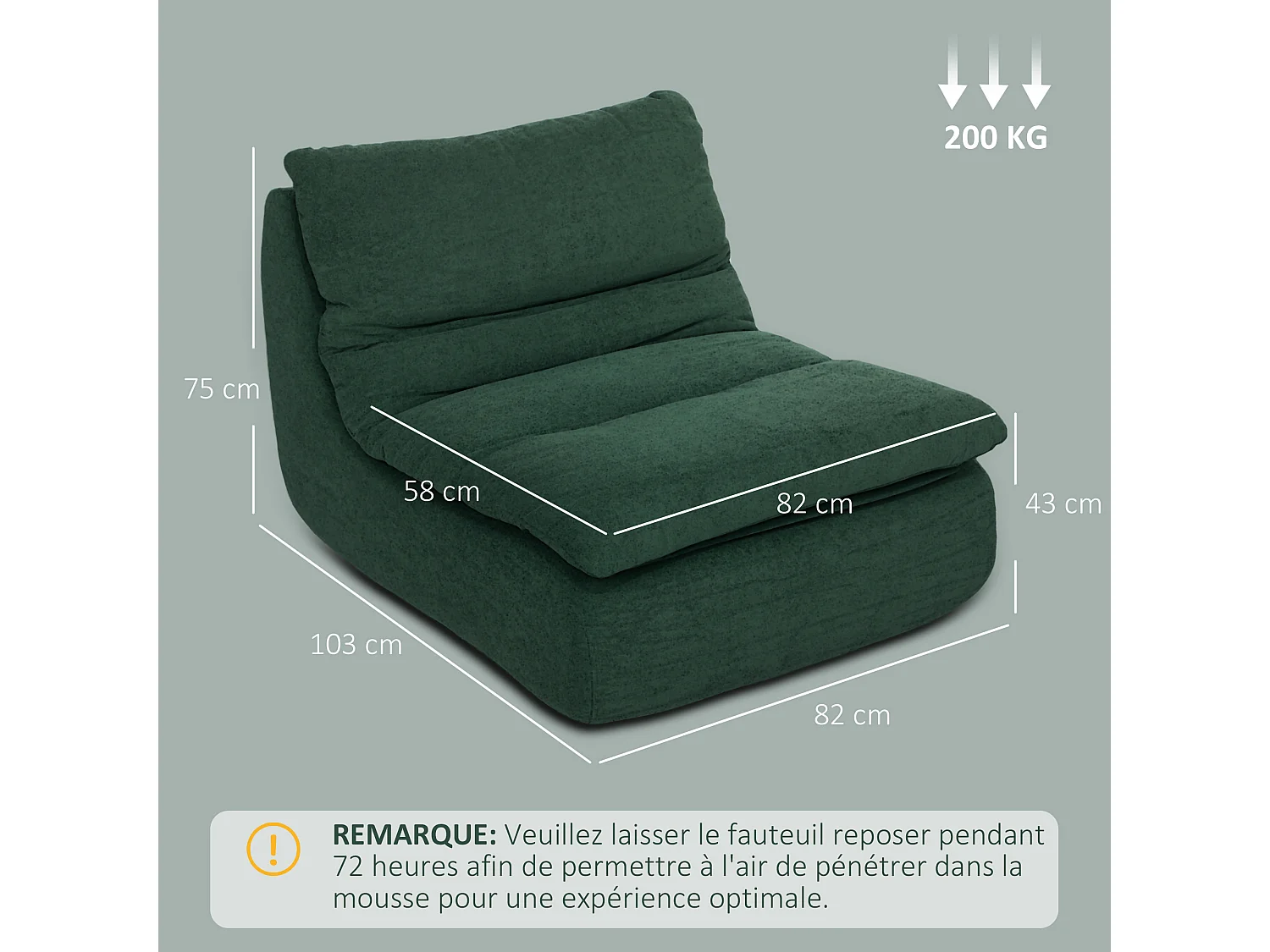 Fauteuil poire grand confort déhoussable - fauteuil paresseux - fauteuil en mousse expansible tissu vert
