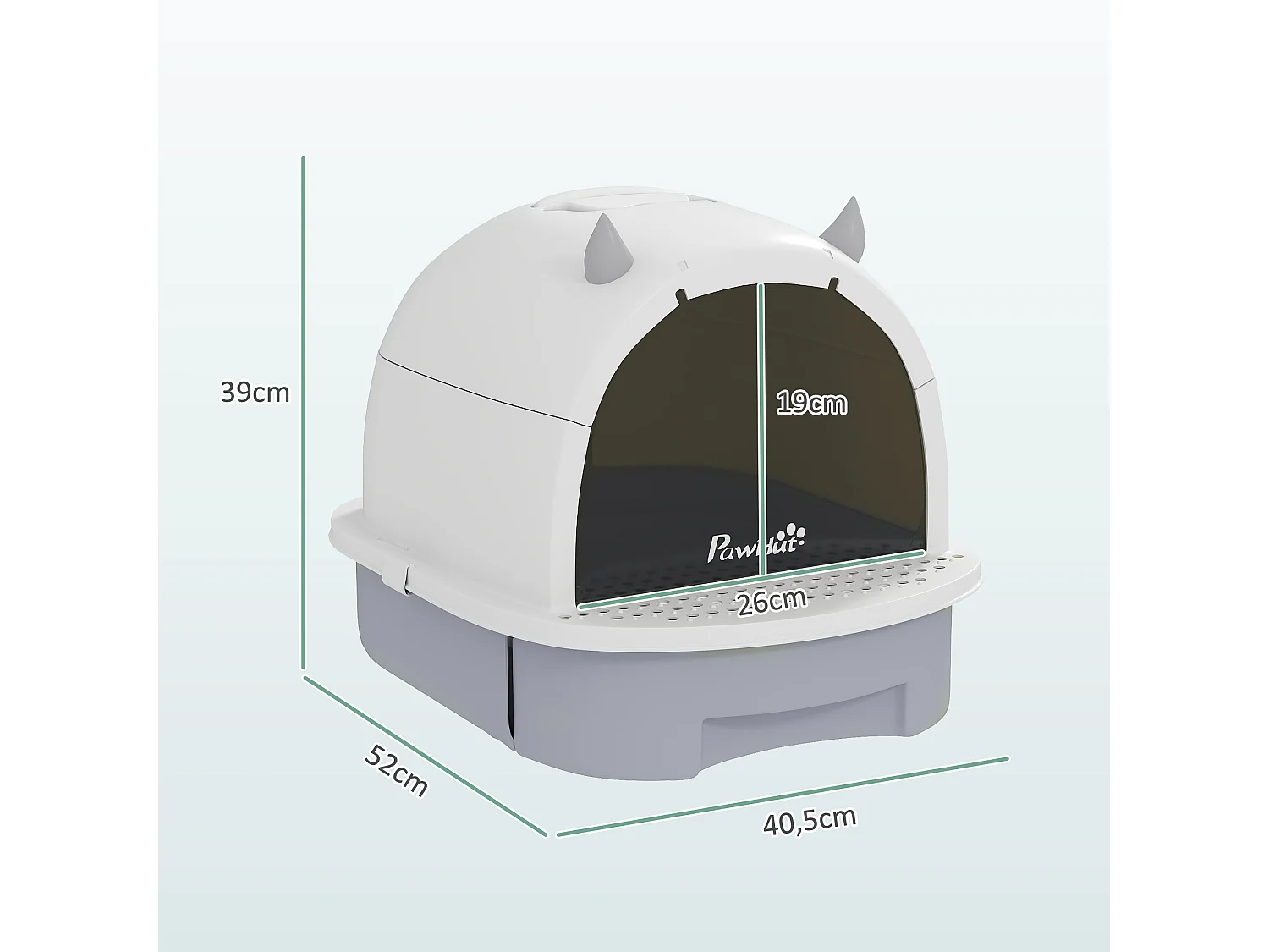 Maison de toilette chat design - porte fumée, pelle, 2 sacs désodorisation, tiroir litière coulissant, poignée - blanc gris