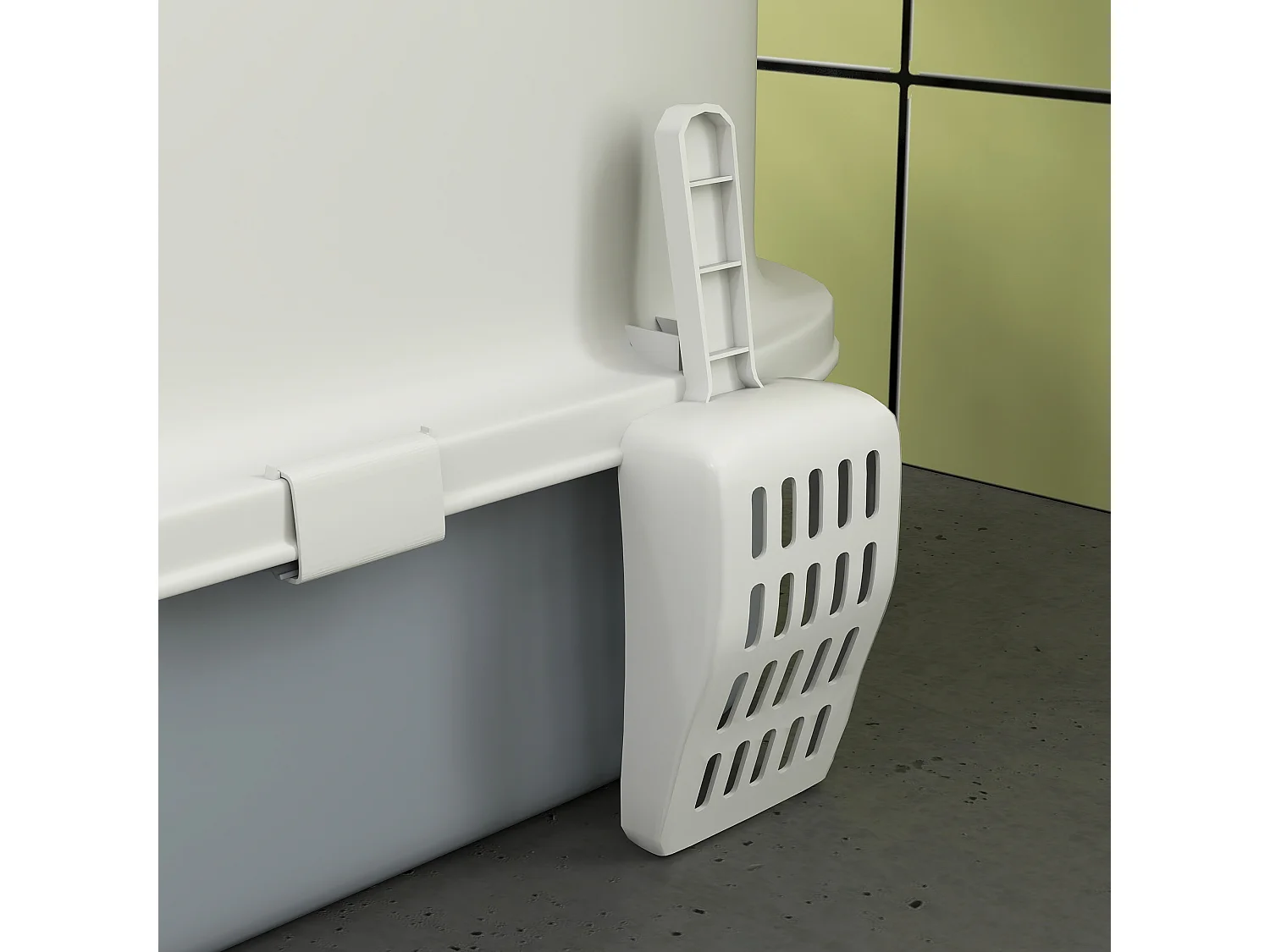 Maison de toilette chat - porte fumée, pelle, 2 sacs désodorisation, tiroir litière coulissant - entrée sortie - blanc gris