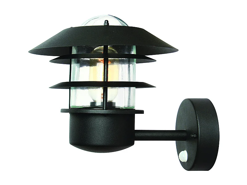 Elstead Helsingor - 1 Licht Außenwandlaterne Hellschwarz mit PIR-Bewegungssensor IP44, E27