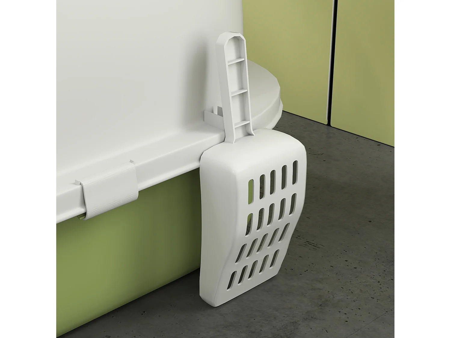 Maison de toilette chat design - porte fumée, pelle, 2 sacs désodorisation, tiroir litière coulissant, poignée - blanc vert