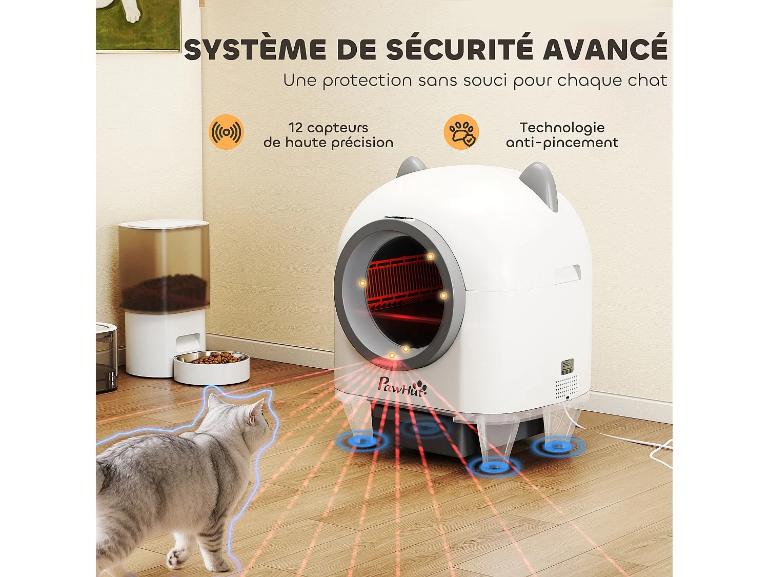 Bac à litière autonettoyante pour chat - maison de toilette autonettoyante - 80L - blanc gris