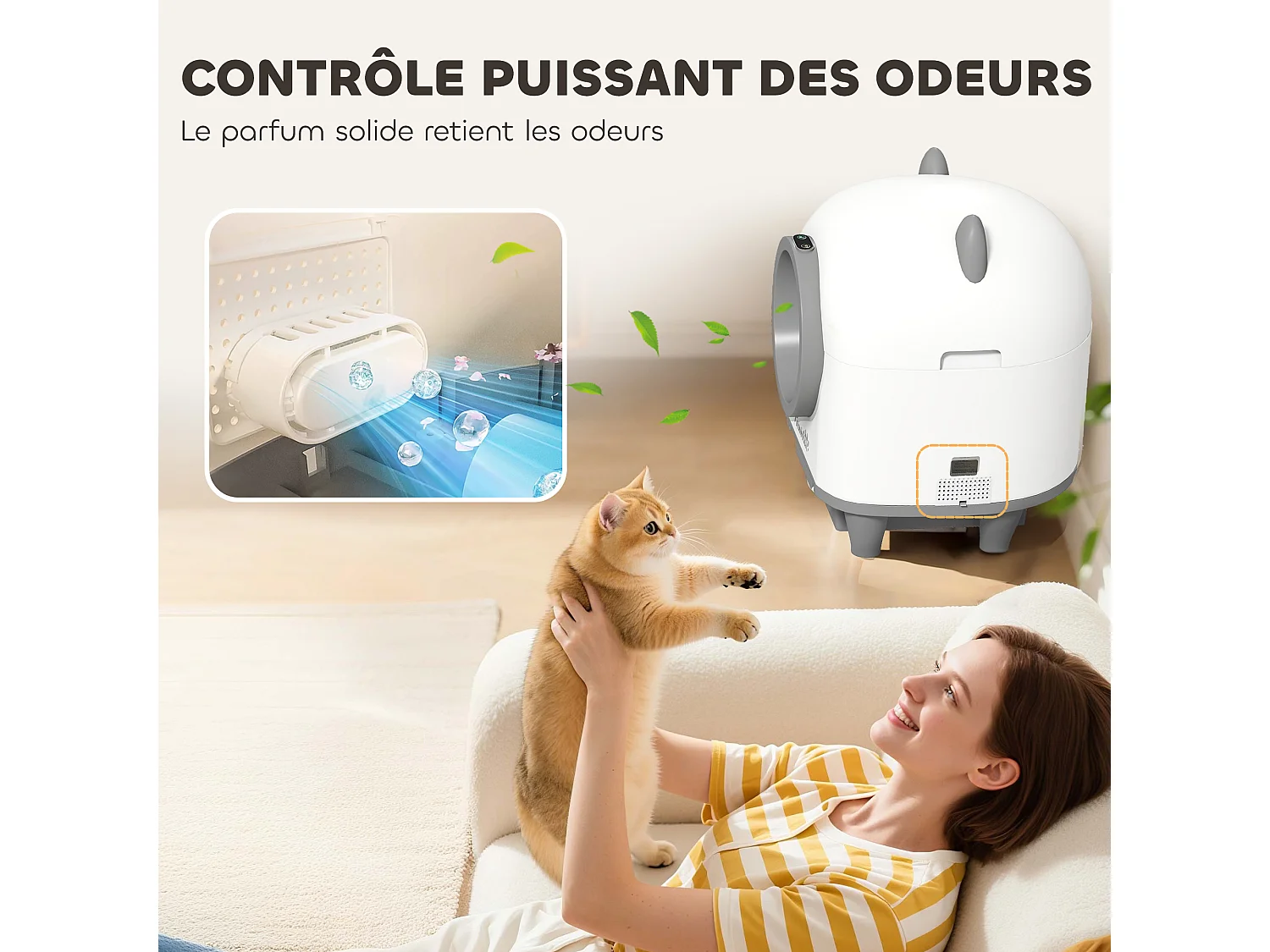 Bac à litière autonettoyante pour chat - maison de toilette autonettoyante - 80L - blanc gris