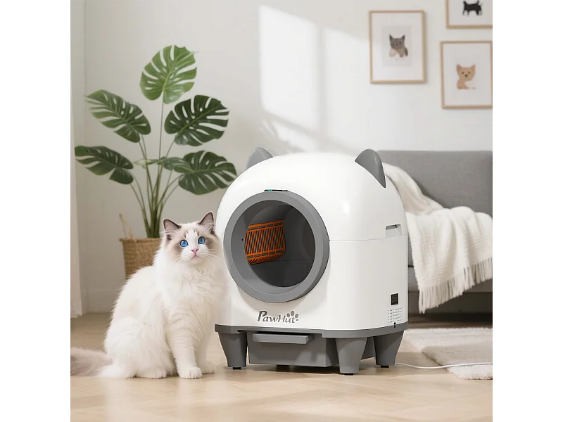 Bac à litière autonettoyante pour chat - maison de toilette autonettoyante - 80L - blanc gris
