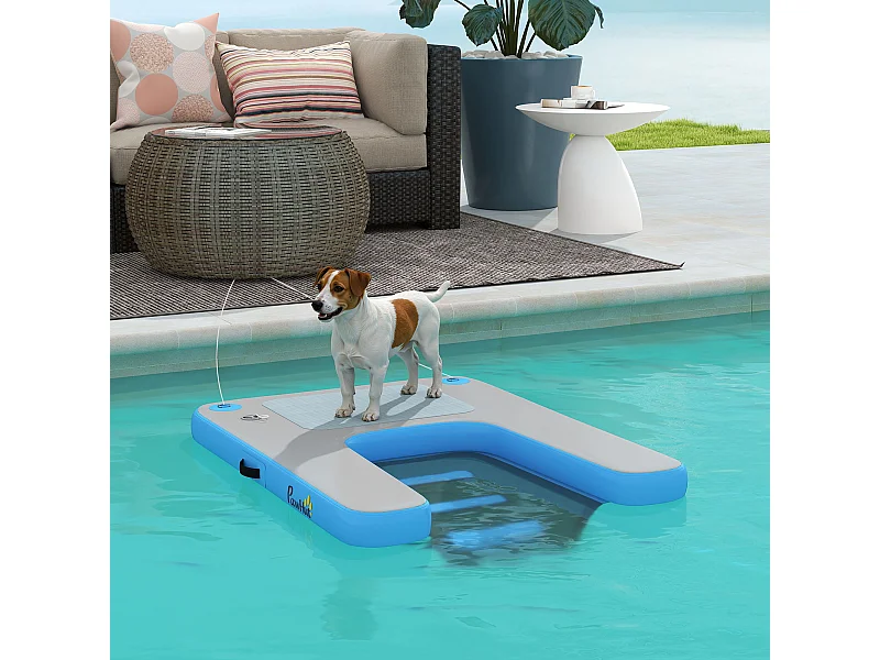Rampe pour chien - rampe d'eau flottante gonflable pour chien - échelle flottante pour bateaux - surface antidérapante bleu gris