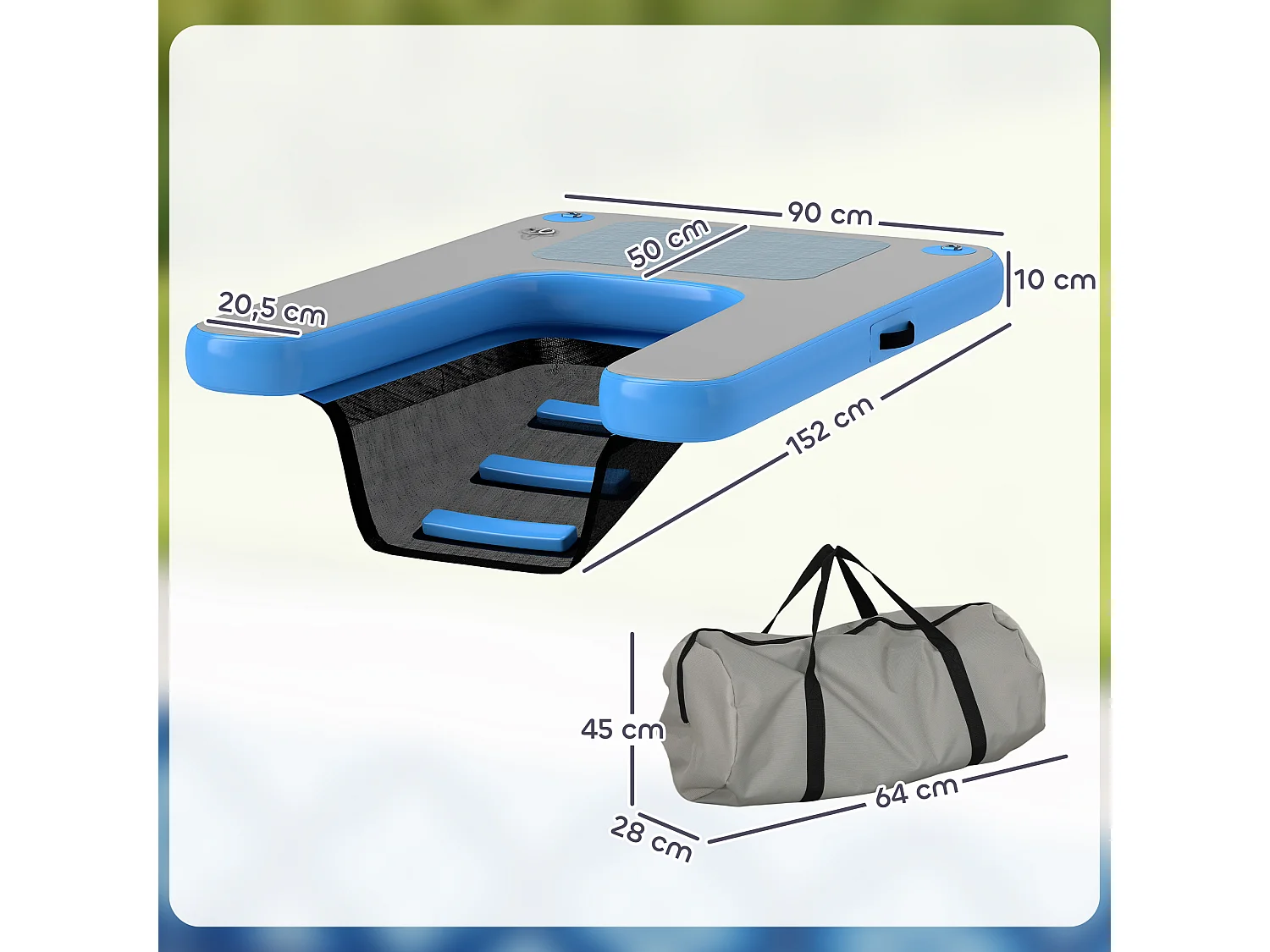 Rampe pour chien - rampe d'eau flottante gonflable pour chien - échelle flottante pour bateaux - surface antidérapante bleu gris