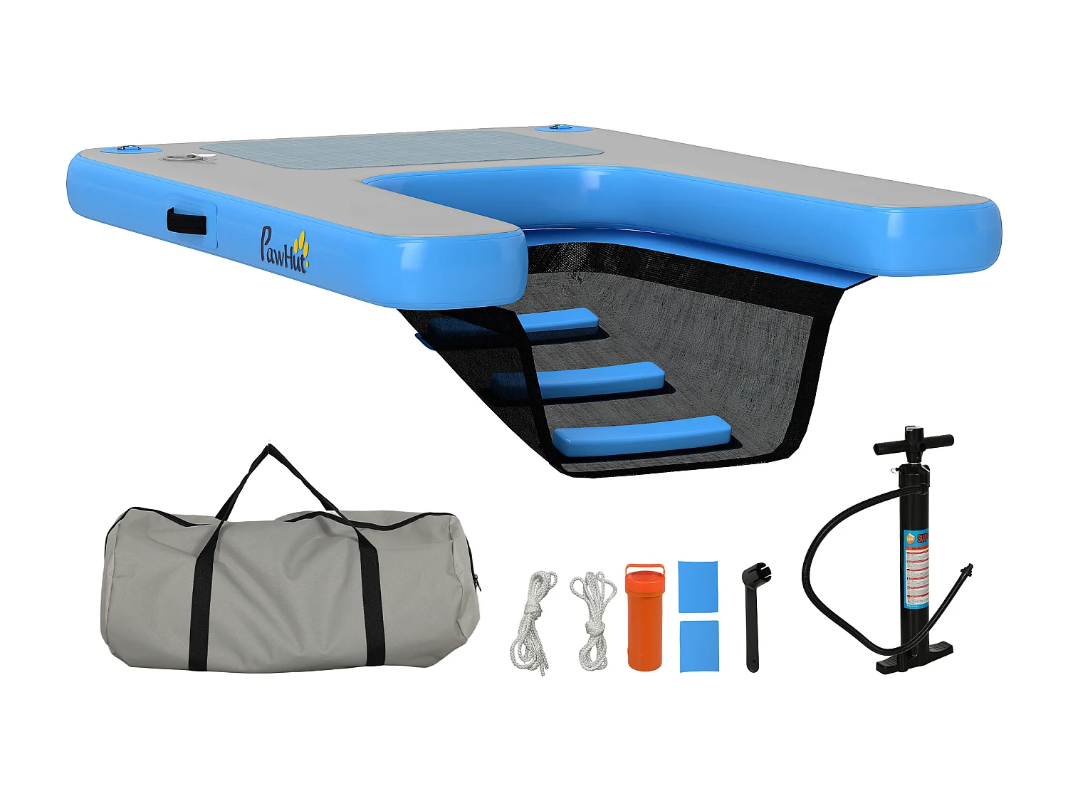 Rampe pour chien - rampe d'eau flottante gonflable pour chien - échelle flottante pour bateaux - surface antidérapante bleu gris