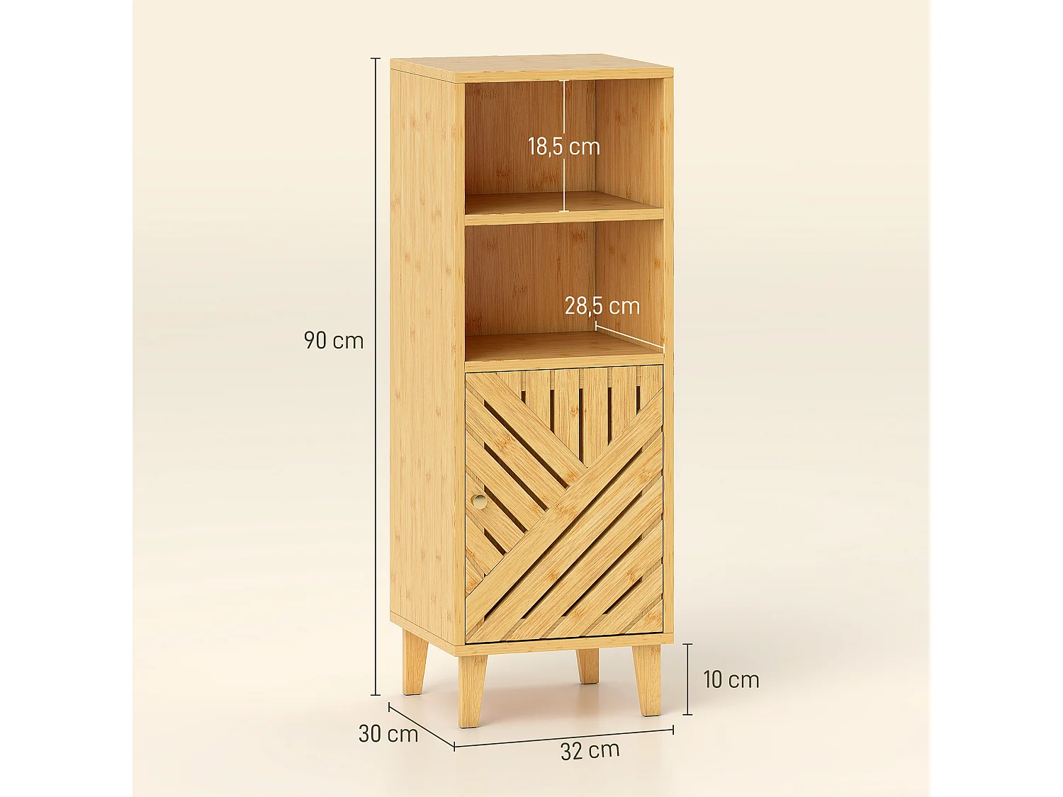 Meuble de Salle de Bain HOMCOM en Bambou Verni avec Compartiments Ouverts et Fermés, Effet Bois Naturel - Compact et Élégant