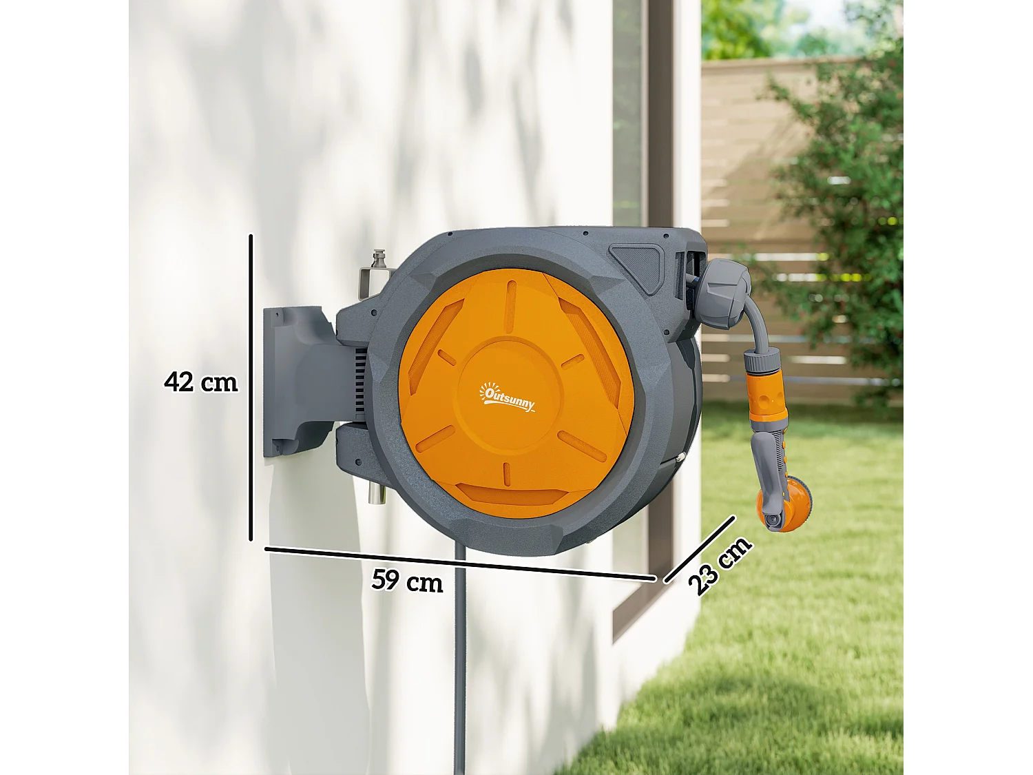 Dévidoir mural enrouleur automatique pivotant 180° tuyau 30+2m avec pistolet arrosage support mural intégré orange gris