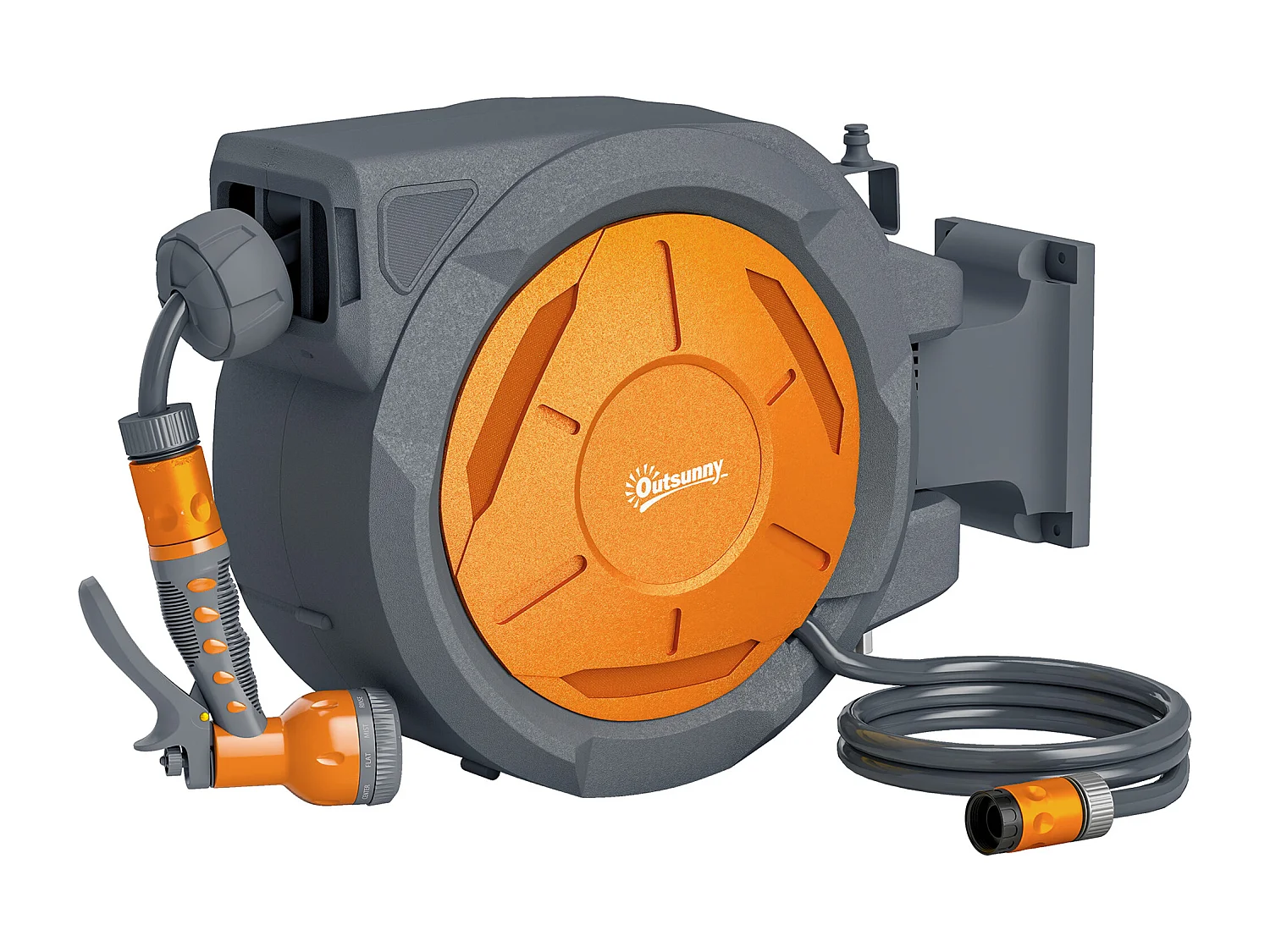 Dévidoir mural enrouleur automatique pivotant 180° tuyau 30+2m avec pistolet arrosage support mural intégré orange gris