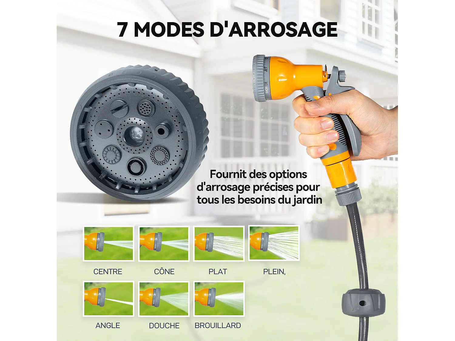 Dévidoir mural enrouleur automatique pivotant 180° tuyau 30+2m avec pistolet arrosage support mural intégré orange gris