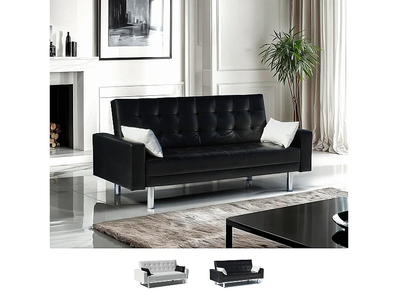 Divano letto 2 posti in similpelle Agata matrimoniale pronto letto - Nero