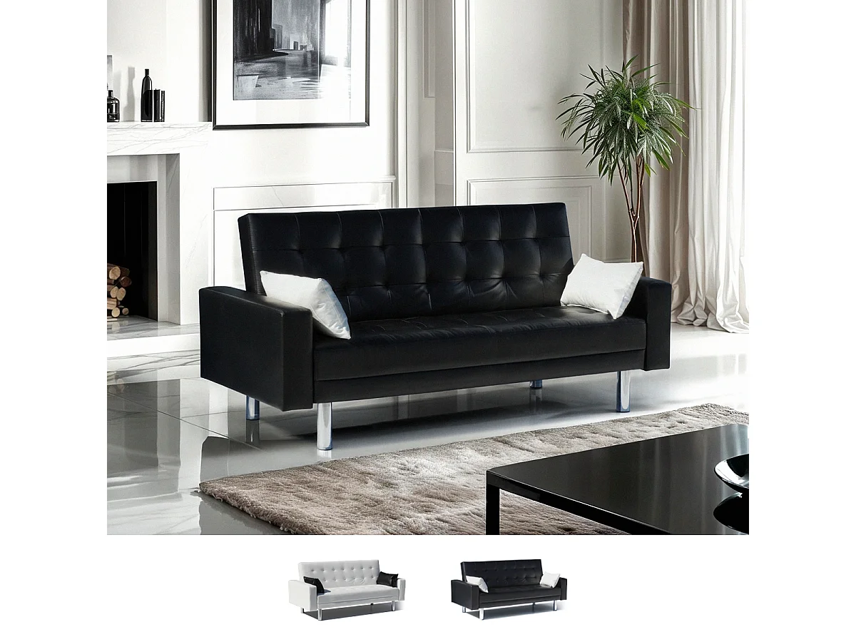 Divano letto 2 posti in similpelle Agata matrimoniale pronto letto - Nero
