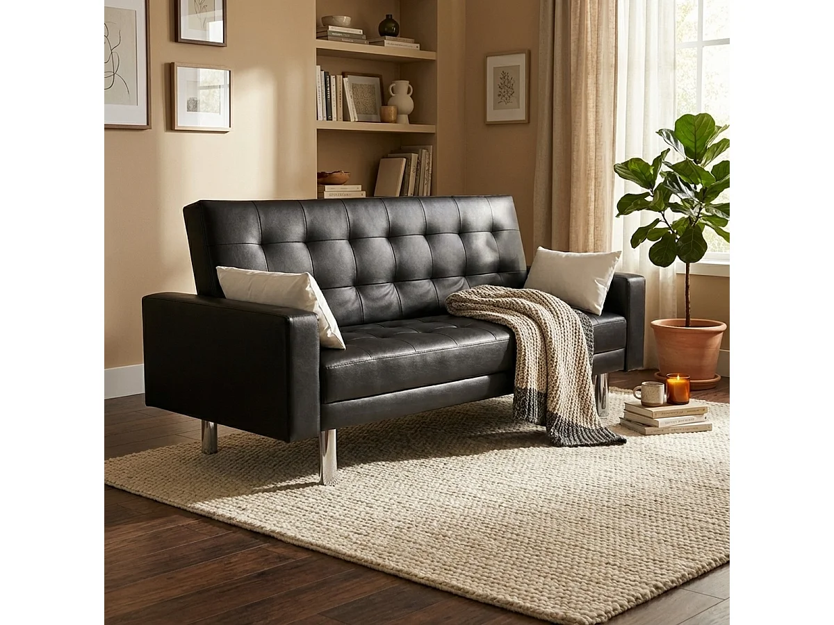 Divano letto 2 posti in similpelle Agata matrimoniale pronto letto - Nero