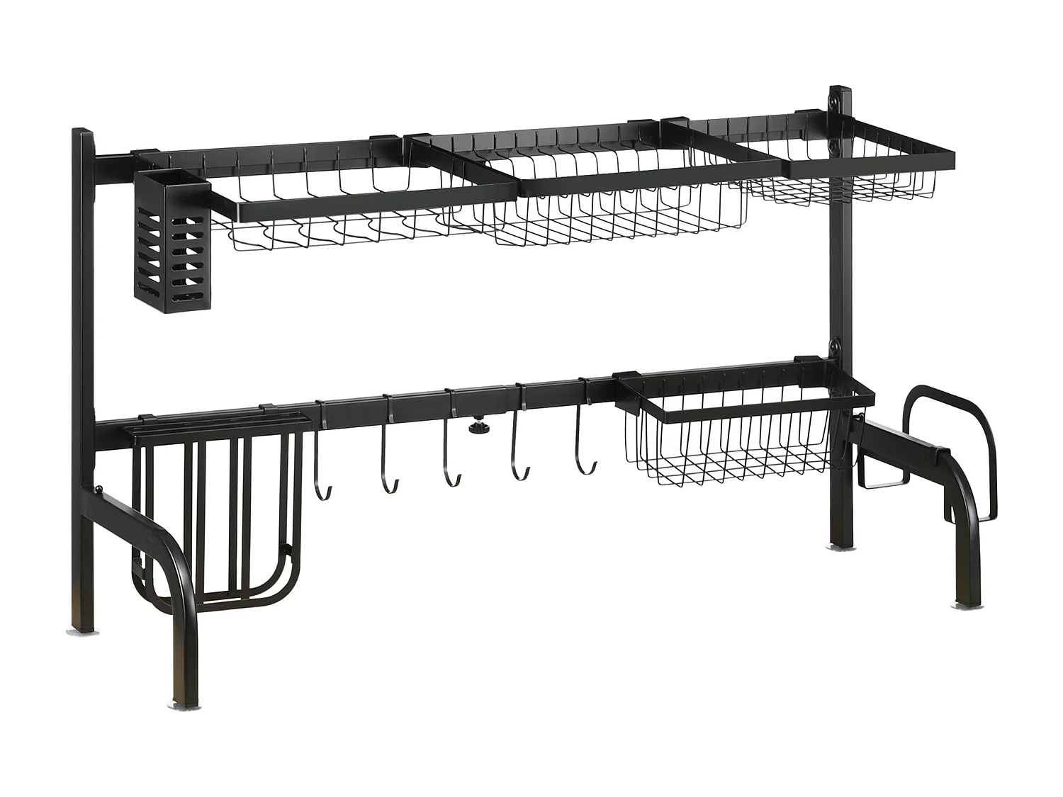 Égouttoir à vaiselle réglable - organiseur d'évier - 8 espaces de séchage - pieds ventouses - acier époxy noir
