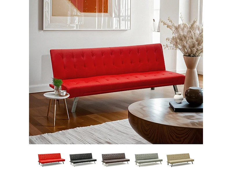 Divano letto 3 posti similpelle Zaffiro per casa e locali pubblici pronto letto - Rosso