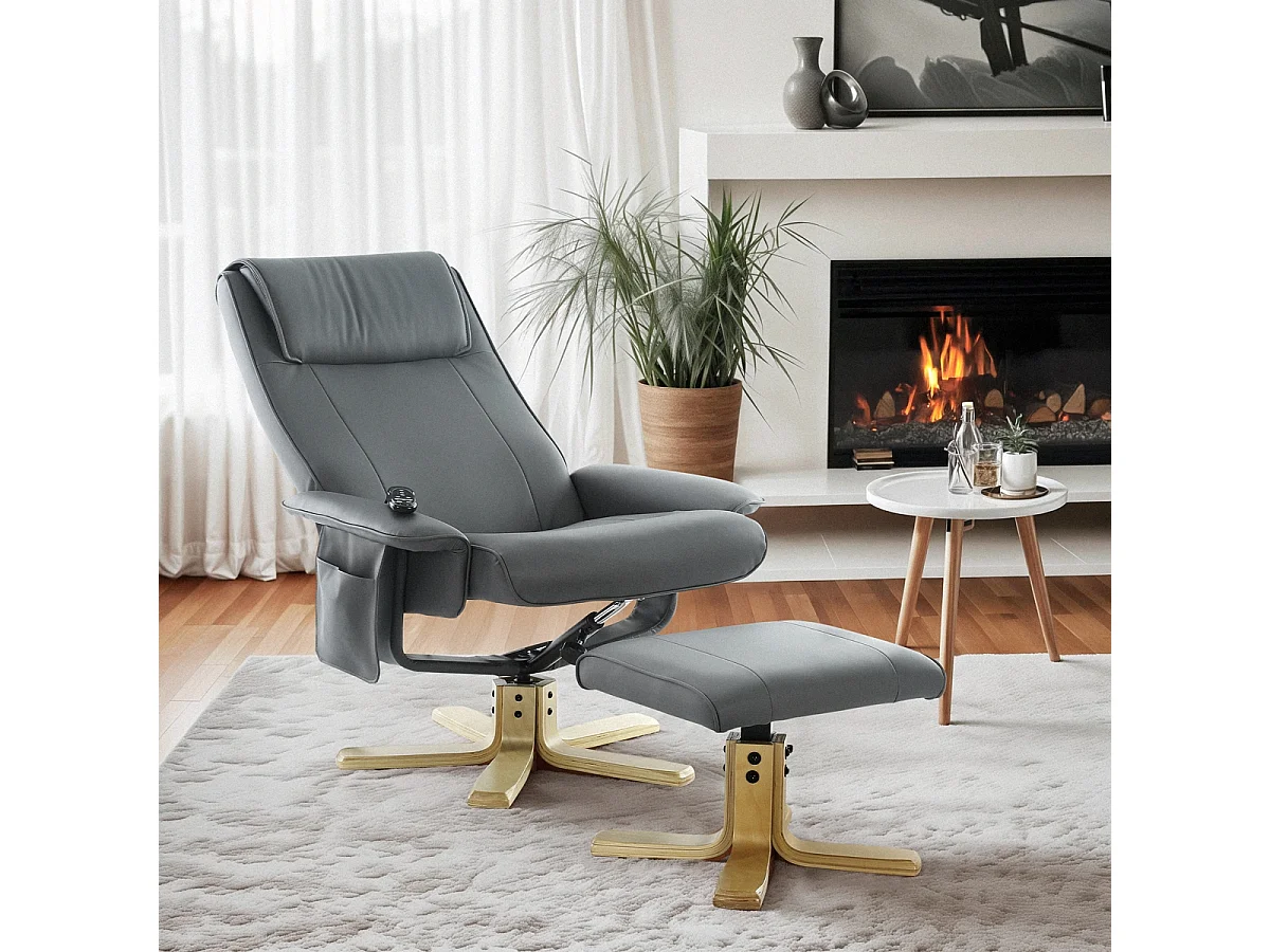 Sillón relax con masaje y calor ergonómico con reposapiés Myron - Gris