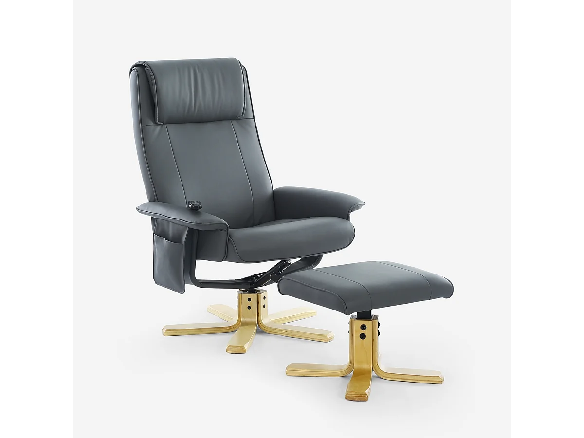Sillón relax con masaje y calor ergonómico con reposapiés Myron - Gris