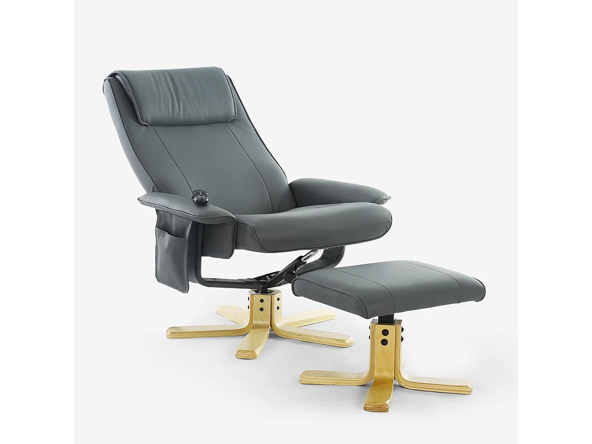 Fauteuil de massage relaxant et chauffant avec repose-pieds Myron - Gris