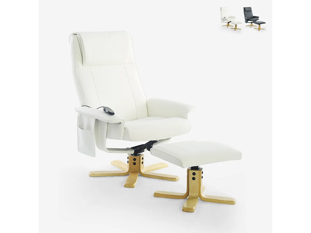 Sillón relax con masaje y calor ergonómico con reposapiés Myron - Blanco
