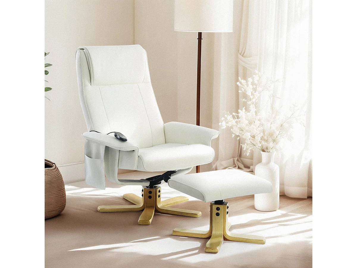 Sessel mit ergonomischer Massage und Heizung und Fußstütze Myron - Weiß