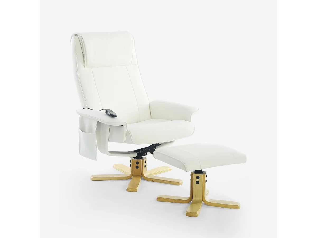 Sessel mit ergonomischer Massage und Heizung und Fußstütze Myron - Weiß