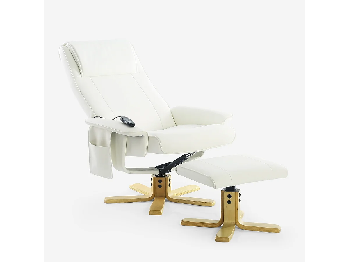 Fauteuil de massage relaxant et chauffant avec repose-pieds Myron - Blanc