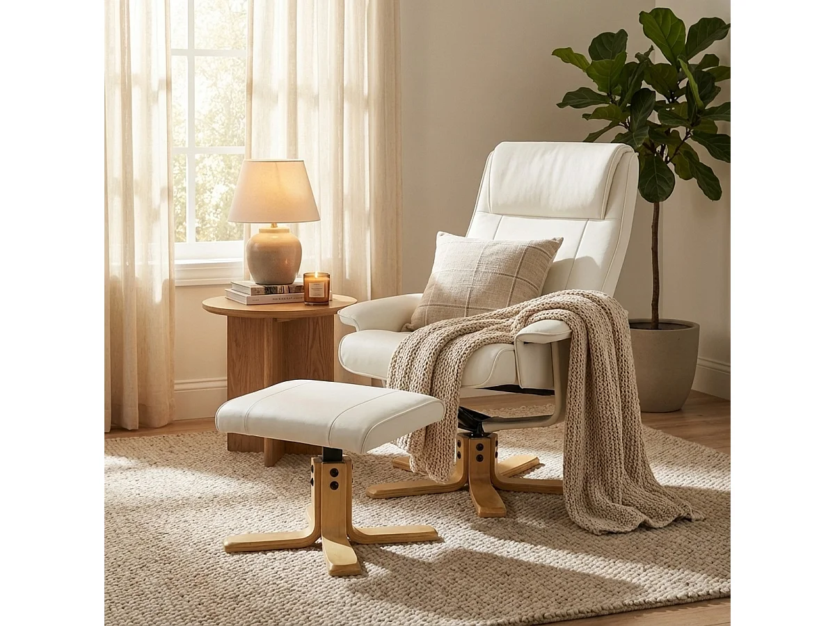 Fauteuil de massage relaxant et chauffant avec repose-pieds Myron - Blanc