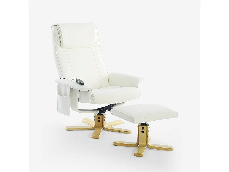 Sessel mit ergonomischer Massage und Heizung und Fußstütze Myron - Weiß