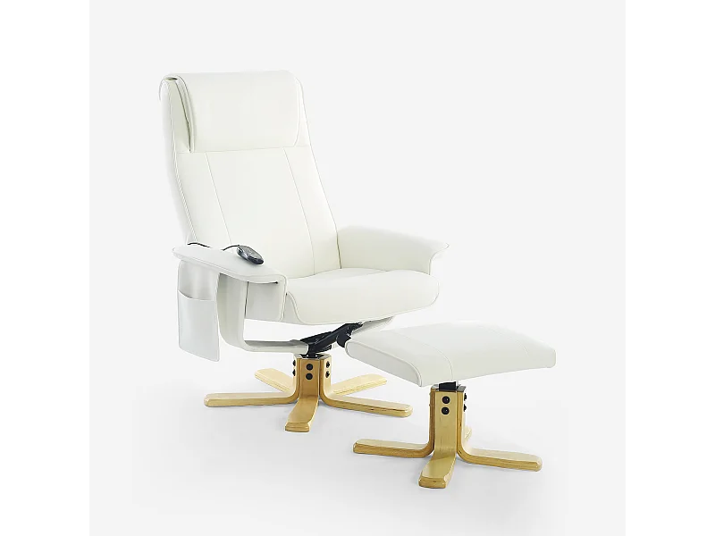 Fauteuil de massage relaxant et chauffant avec repose-pieds Myron - Blanc
