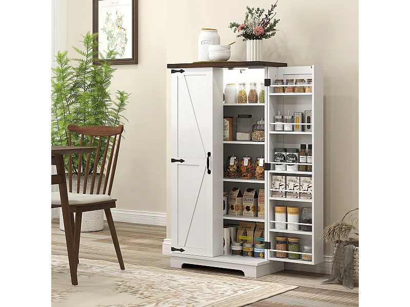 Buffet Cuisine HOMCOM LED Magnétique Porte de Grange Blanc 60x40x120cm