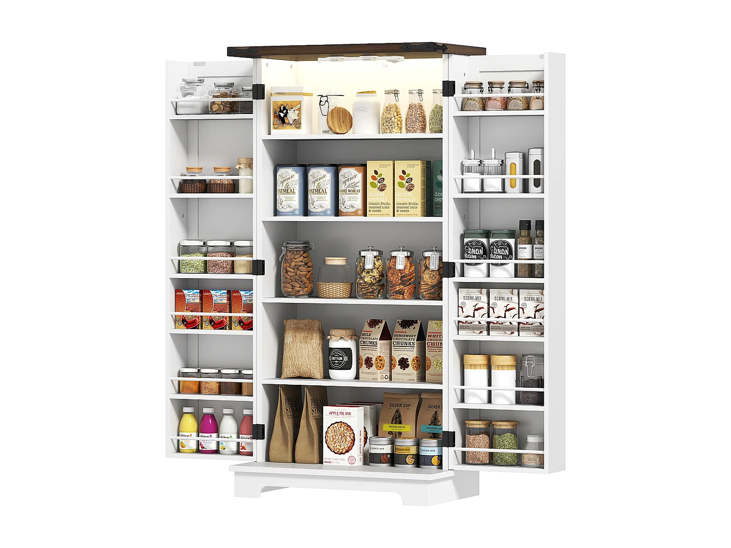 Buffet Cuisine HOMCOM LED Magnétique Porte de Grange Blanc 60x40x120cm