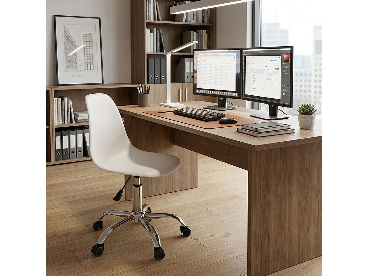 Höhenverstellbarer Drehstuhl Bürostuhl Büro Rollen Design Wooden Roll Light