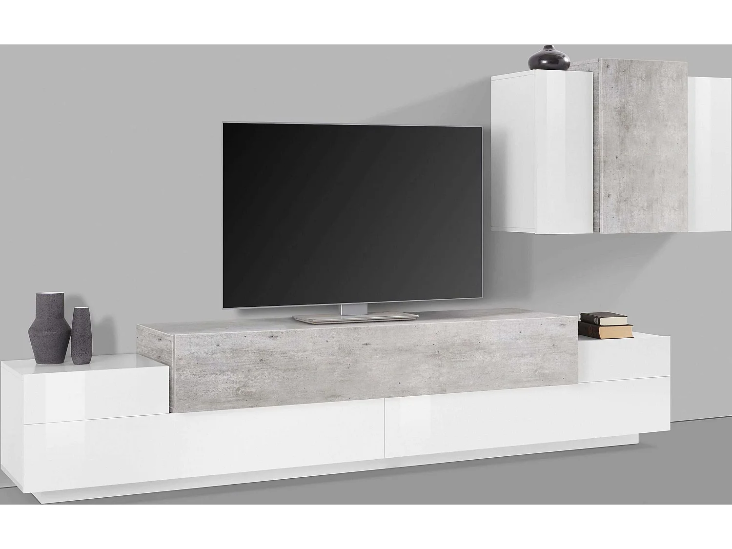 Parete attrezzata soggiorno mobile porta TV pensile bianco grigio Corona