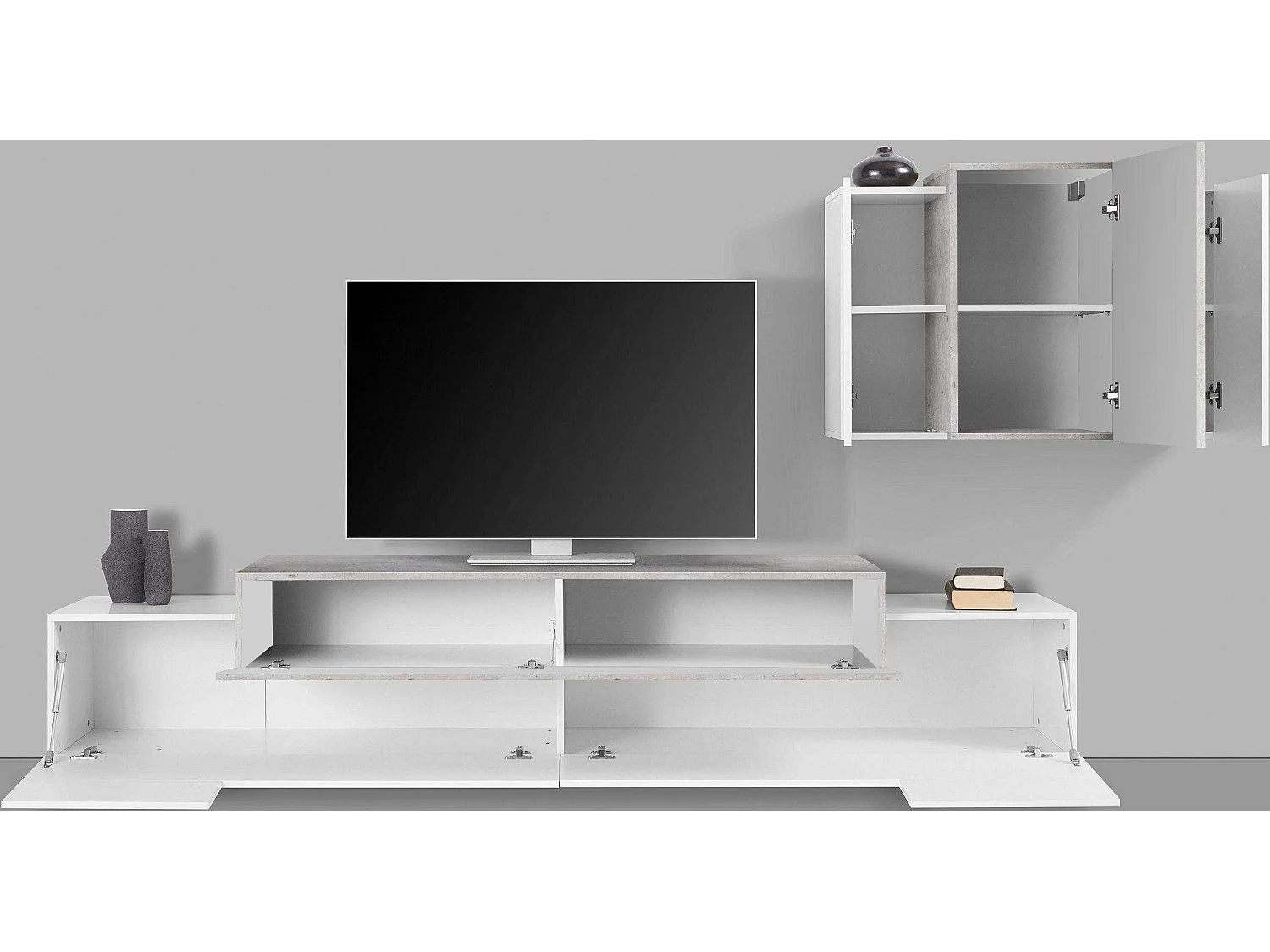 Parete attrezzata soggiorno mobile porta TV pensile bianco grigio Corona