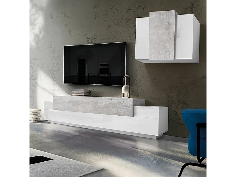Parete attrezzata soggiorno mobile porta TV pensile bianco grigio Corona