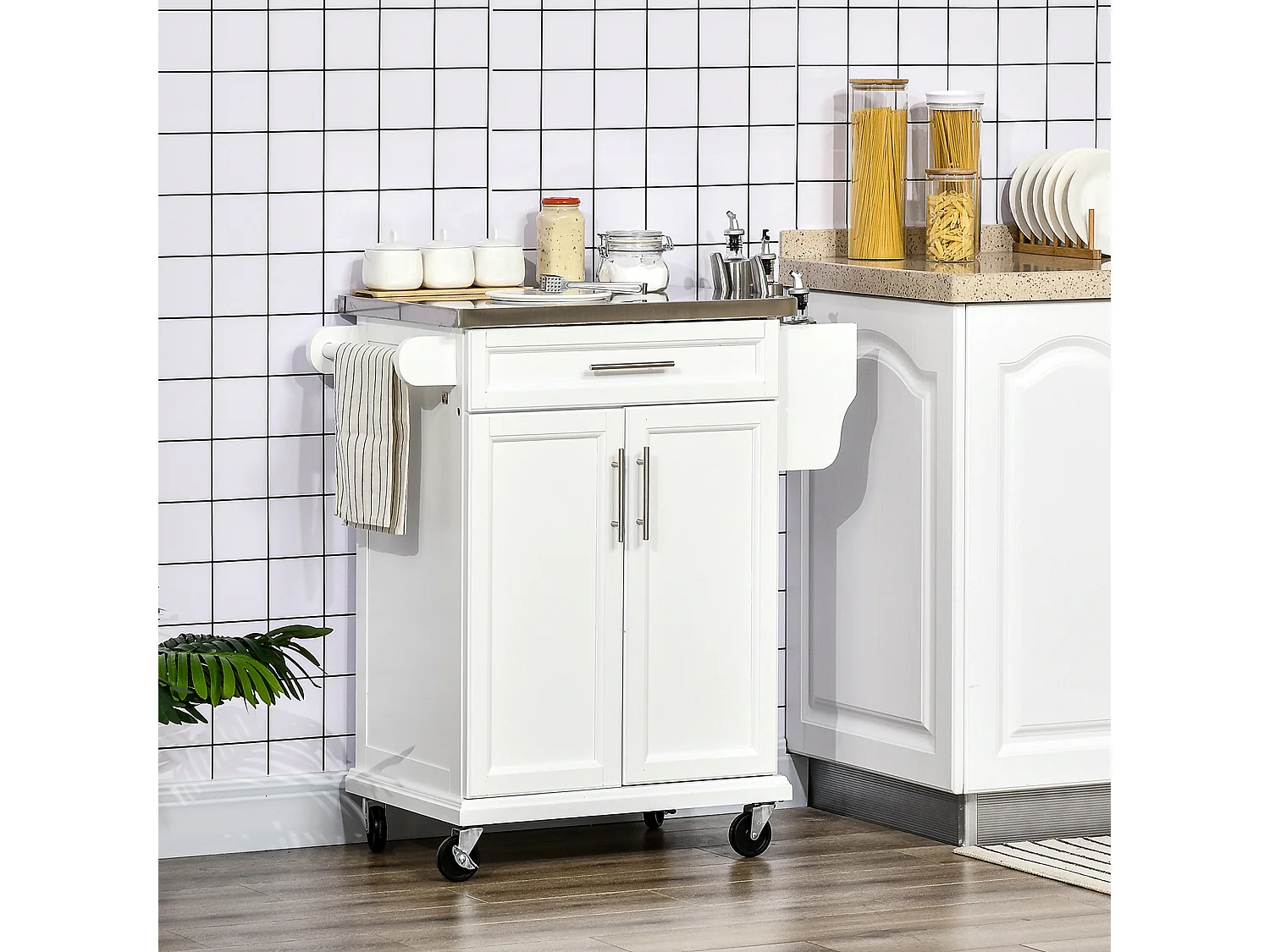 Chariot de Cuisine Desserte à Roulettes Blanc - Design Élégant et Pratique