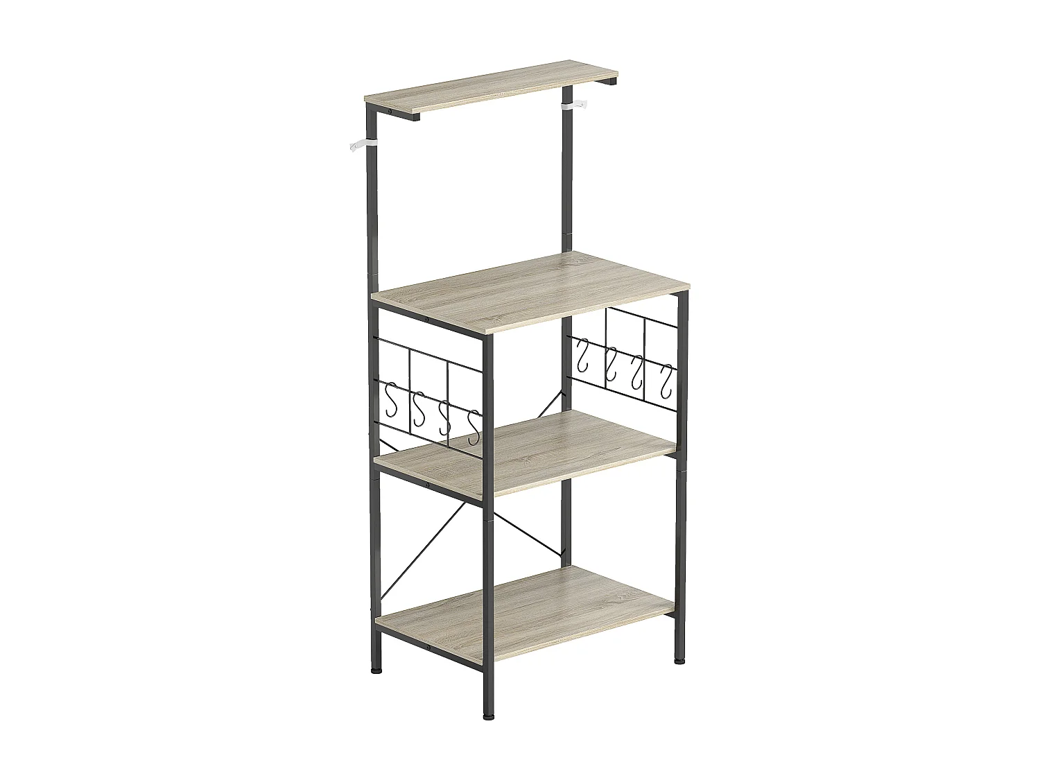 Étagère micro-ondes 8 crochets 4 étagères dim. 60 x 42 x 134,5 cm métal noir effet bois clair