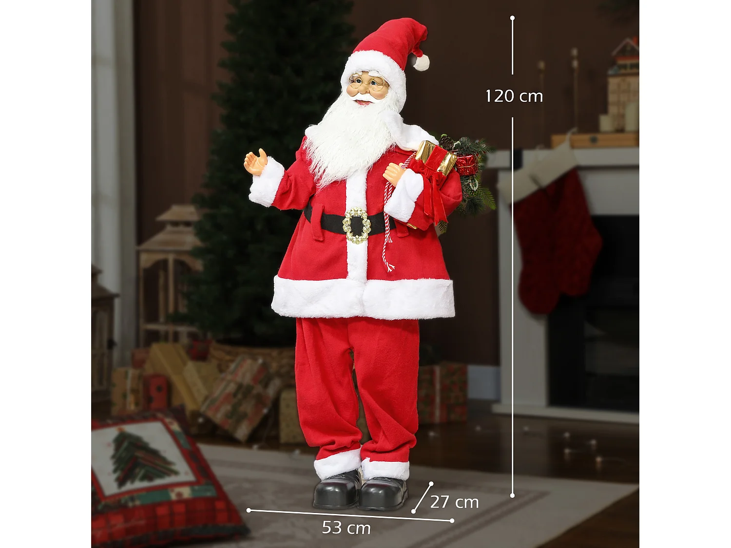 Figurine Père Noël Animée 120 cm Rouge Commande Vocale et Lumières LED