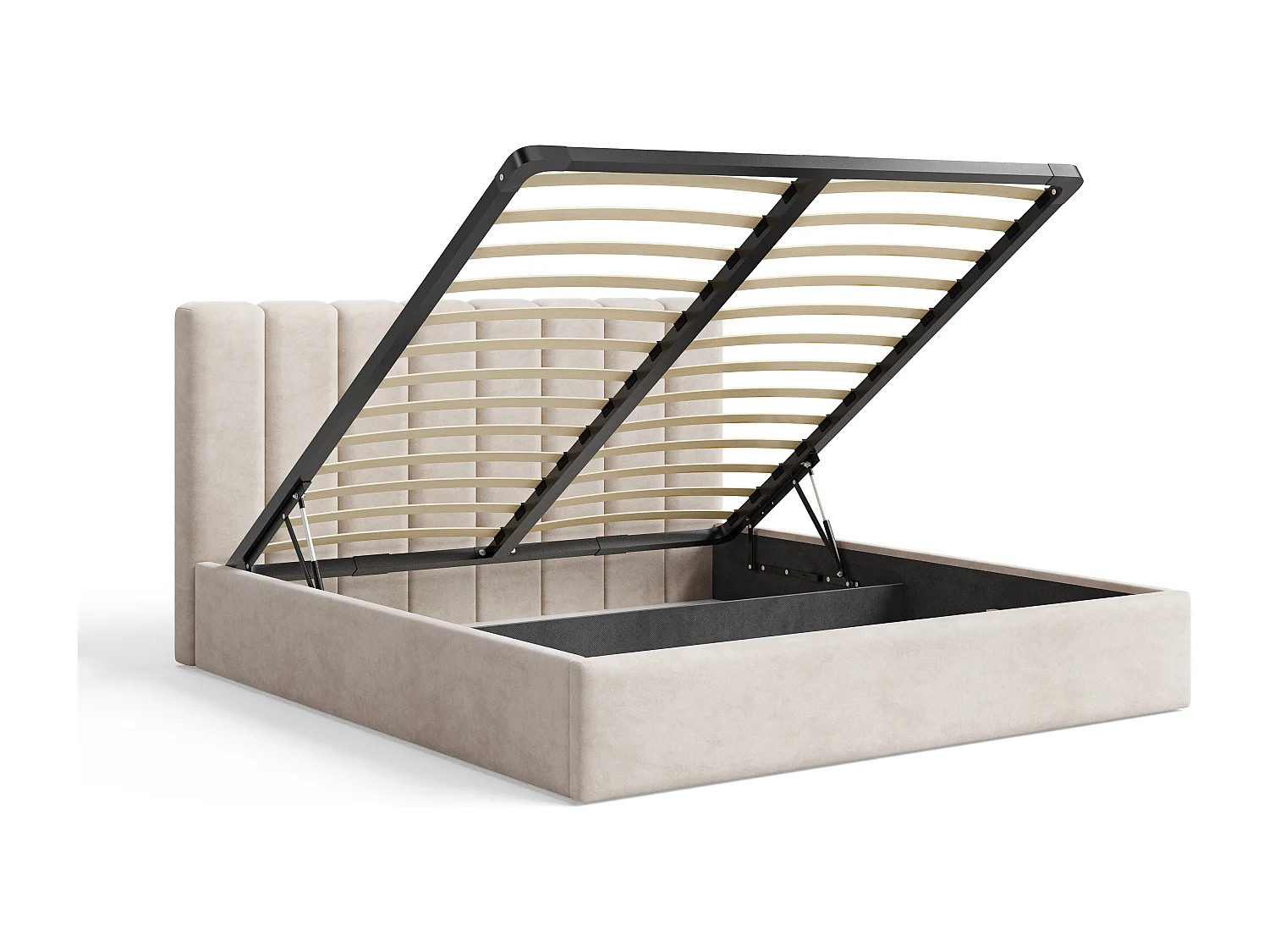 BESILIO Polsterbett mit Stauraum 160x200 Nuvia – schlankes Bett mit weichem Kopfteil und Metallrahmen – Beige