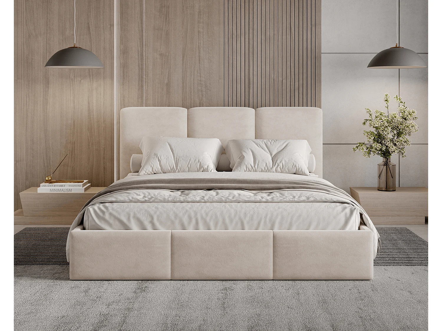 BESILIO Polsterbett mit Stauraum 120x200 Elora – schlankes Bett mit dekorativem Kopfteil und Metallrahmen – Beige