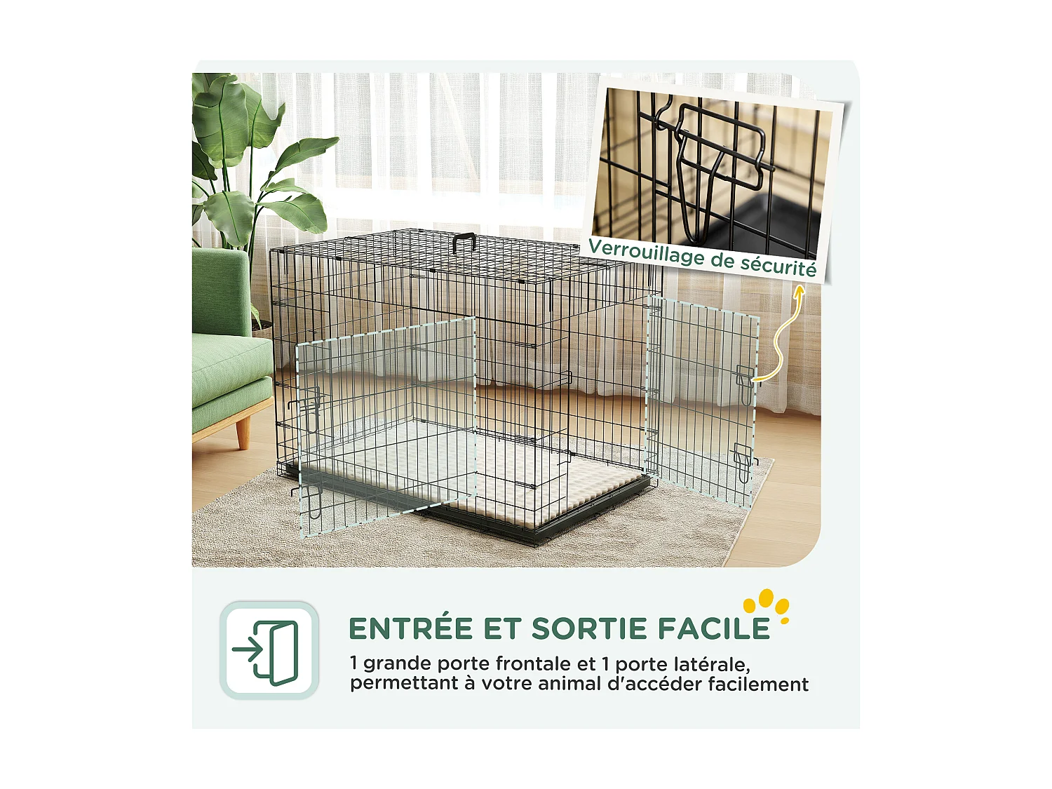 Cage caisse de transport pliable pour chien 105 x 70 x 75 cm avec coussin