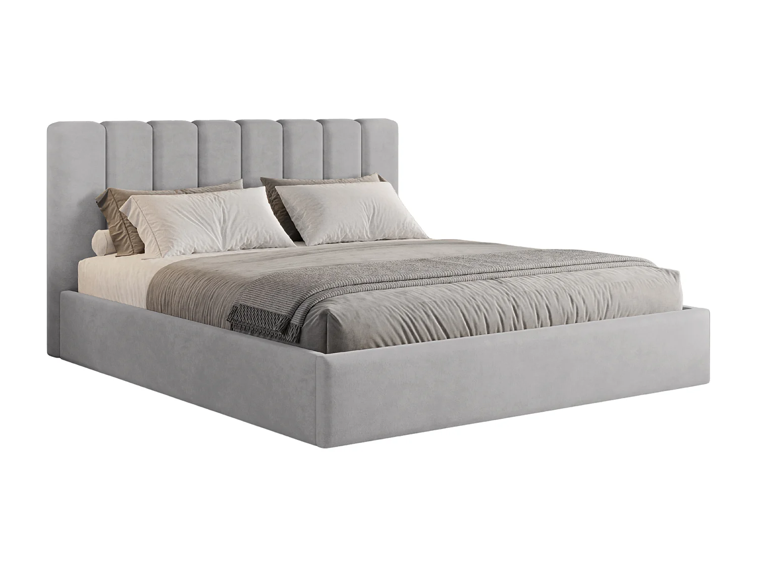 BESILIO Polsterbett mit Stauraum 180x200 Nuvia – schlankes Bett mit weichem Kopfteil und Metallrahmen – Hellgrau