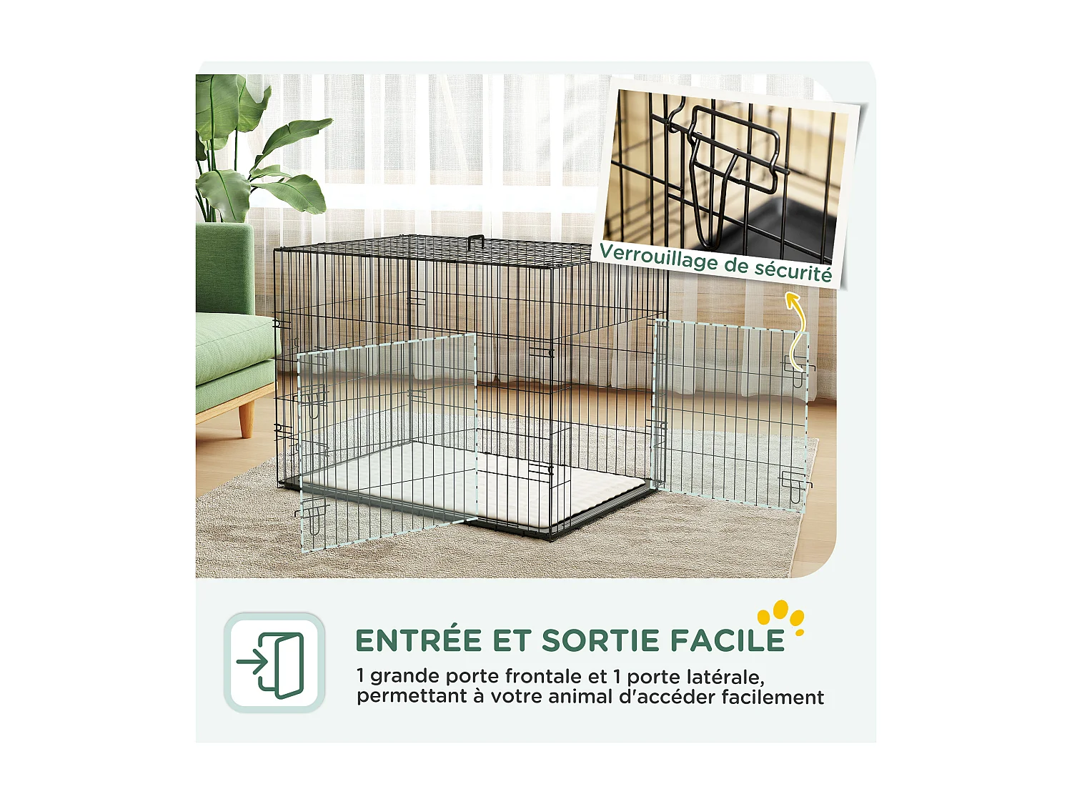 Cage caisse de transport pliable pour chien 91 x 62 x 68 cm avec coussin