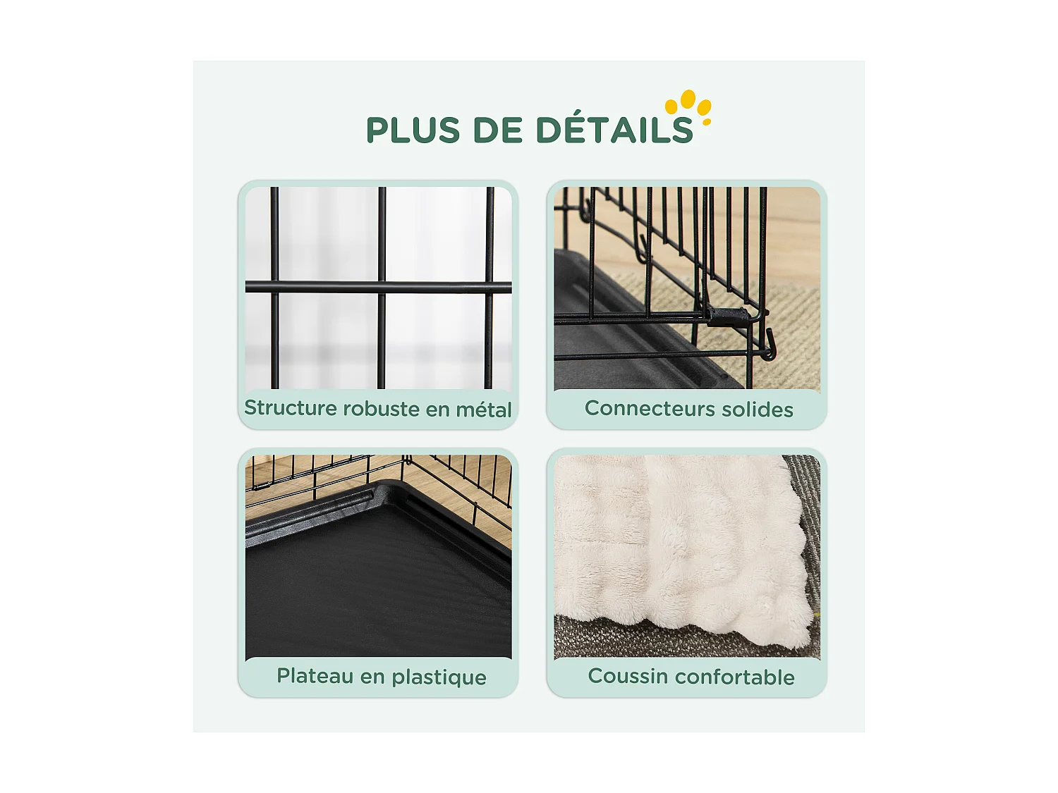 Cage caisse de transport pliable pour chien 91 x 62 x 68 cm avec coussin