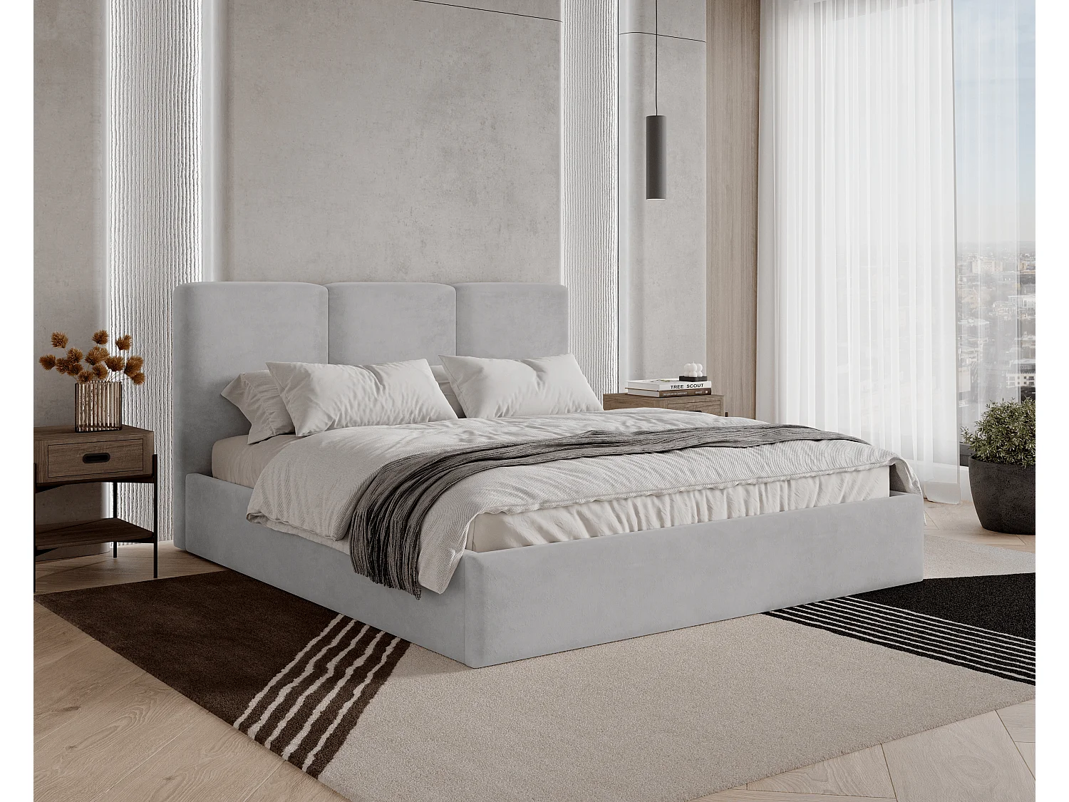 BESILIO Gestoffeerd bed met opbergruimte 120x200 Mira – slank, minimalistisch bed met metalen frame – Lichtgrijs