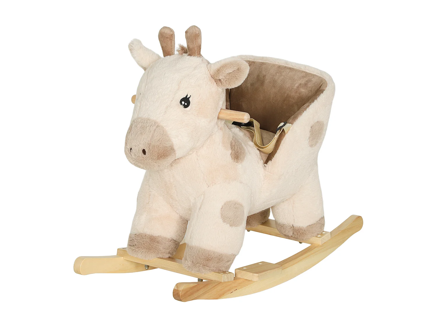 Cheval à bascule en peluche - jouet à bascule girafe - poignées, siège, ceinture réglable - beige