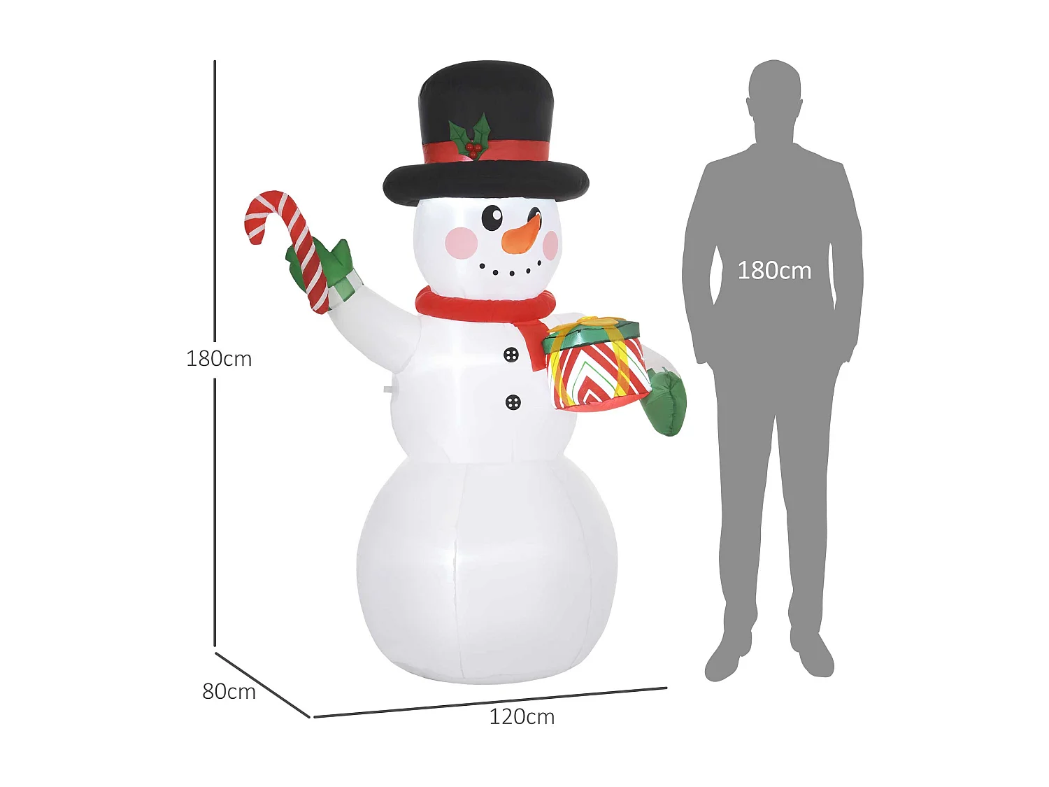 Bonhomme de neige gonflable de Noël 180 cm avec lumières LED, résistant aux intempéries IP44